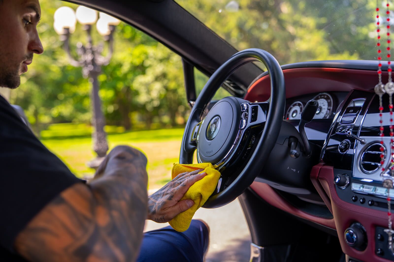 Rolls-Royce Wraith steering wheel and dashboard during interior detail